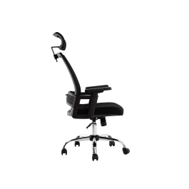 Q-connect Silla de Dirección Ergonómica con Respaldo Alto y Reposacabezas Ajustable, Base Metálica, Color Negro