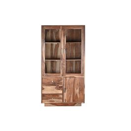 DKD Home Decor Vitrina Marrón Natural de Sheesham y Cristal 100x42x190 cm con 3 Cajones y 3 Puertas Hecha a Mano