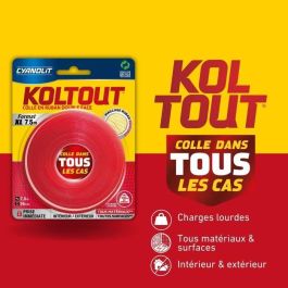 Cyanolit CYA3045205074958 Cinta Koltout XL Doble Cara, Alta Adherencia, Discreta y Duradera, 7,5 m x 19 mm