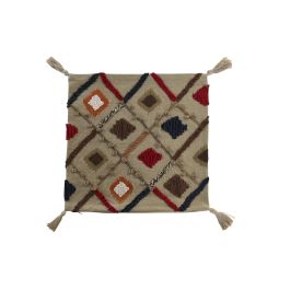 DKD Home Decor Funda Cojín de Poliéster Multicolor con Flecos y Cremallera 50x50 cm