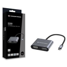 Conceptronic Hub USB Tipo C Donn16 gr - Adaptador 4 en 1 USB-C a HDMI/VGA/USB-C PD/USB 3.0, Soporta 4K 30Hz, Compatible con Windows, Mac OS, Chrome OS