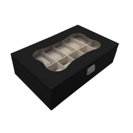Caja para Relojes Versa Negro Poliuretano Papel Espejo Madera MDF 20 x 8,5 x 32,5 cm