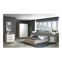 FINLANDEK VANKKA Cómoda Cajonera Escandinava, 3 Cajones, Roble y Blanco Mate, Patas Madera Maciza, 80x42x86 cm