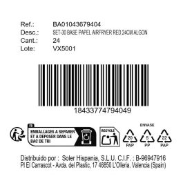 Inde Set 30 Bases Papel Redondas Airfryer 24 cm Rojas (24 Unidades)