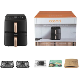 Cosori Freidora de Aire Compacta Turbo Tower, Capacidad de 8.6 Litros, 2 Tanques, 5 Programas, 2630 W, Color Negro
