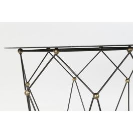 DKD Home Decor Mesita Auxiliar Loft Negro Dorado Metal y Cristal 70x60x70 cm