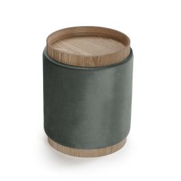 Versa Puff con almacenamiento y bandeja en velvet gris, madera MDF y poliéster, 41x34x34 cm Versa Puff con almacenamiento y bandeja en velvet gris, madera MDF y poliéster, 41x34x34 cm