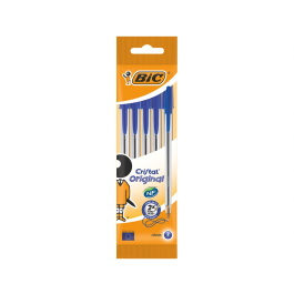 Bic Bolígrafo Cristal Original Tinta Azul Bolsa de 5 Unidades - Cuerpo Transparente, Punta 1mm, Trazo 0.4mm