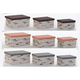 DKD Home Decor Caja Basicos Gris Burdeos Poliester 30 x 20 x 40 cm Set de 3