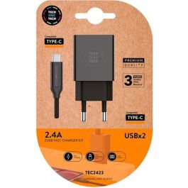 Cargador Tech-One-Tech Doble Pared Negro + Cable Usb-Usb-C Alto Rendimiento 2,4A Precio: 8.49999953. SKU: B135ETQS8E