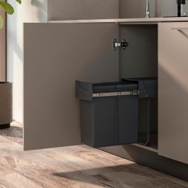 Emuca Contenedor de reciclaje para fijación inferior y extracción manual en mueble de cocina Recycle 1x20litros, Plástico gris antracita