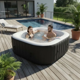 Sunspa Spa Hinchable Cuadrado Laminado para 4 Personas - Estructura Reforzada y Calentador Integrado - 1.55 x 0.65 m
