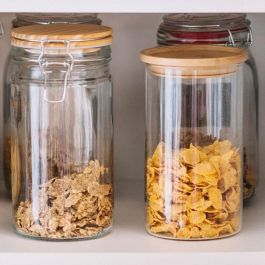 Andrea House Bote Alimentos Cristal Transparente Madera 1200ml Ø9,5x17,5cm