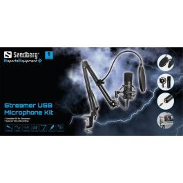 Sandberg Streamer USB Microphone Kit con Brazo Ajustable, Filtro Antipop y Antiviento para Streaming y Grabación de Video