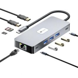 LEOTEC Base para Portátil y Replicador de Puertos LEDS02 10 en 1, HDMI 4K@60Hz, USB-C PD 100W, Ethernet Gigabit, SD/MicroSD