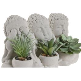 DKD Home Decor Figura Oriental de Cemento y PVC, Gris y Verde con Diseño Buda Cactus, 8 x 11 x 7 cm (6 Unidades)
