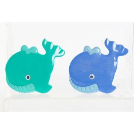 DKD Home Decor Antideslizantes para Niños de PVC, Alfombrillas con Diseño Ballena, Colores Azul y Turquesa, Set de 6 piezas (1x10x11.5 cm)