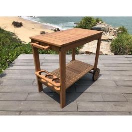 Carrito de Jardín de Madera Eucalipto FSC con Estante Retráctil, Soporte para Botellas y 2 Ruedas - 91.8x49.9x74 cm Carrito de Jardín de Madera Eucalipto FSC con Estante Retráctil, Soporte para Botellas y 2 Ruedas - 91.8x49.9x74 cm