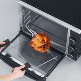 Severin TO2058 Mini Horno Eléctrico de Convección con Asador Giratorio, Piedra para Pizza, 42L, 1800W, Temporizador 120 Minutos, Negro/Acero Inoxidable