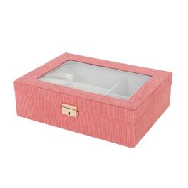 Versa Caja Roja para Relojes 20.5x8 cm Cartón, Cristal, Madera MDF, Poliéster (2 Unidades)
