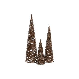 DKD Home Decor Cono de Navidad Alpina de Ratán LED Natural, 80 cm Alto - Set de 3 Piezas, Pack de 2 Unidades