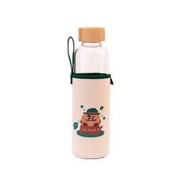ERIK Botella de Agua Shooky BT21 de Cristal 500ml con Tapón de Bambú y Funda de Neopreno