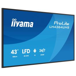 Iiyama LH4364UHS-B1AG Monitor 43" UHD 3840x2160 VA DLED 500cd/m², Android 14 OS, Operación 24/7, Incluye Soporte Pared