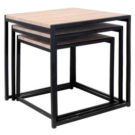 Home Deco Factory Juego de 3 Mesas Nido Cuadradas Metal y Madera Medidas 45x45x45cm 40x40x40cm 35x35x35cm