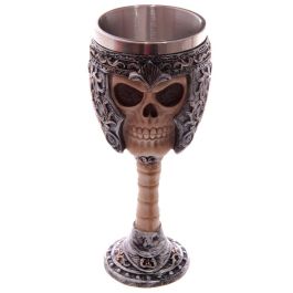 PUCKATOR Copa Cráneo Guerrero Gótico de Resina y Acero Inoxidable - 18x7,5cm