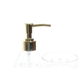 DKD Home Decor Set 2 Dispensadores Jabón Líquido Baño Glam Cristal ABS Dorado con Detalles de Hojas. Medidas 9x18x9 cm, 400ml