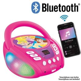 Lexibook Princesa de Disney Reproductor de CD Portátil Bluetooth 5.0 con Efectos de Luz Multicolor, Altavoces 3W y Conector Micrófono