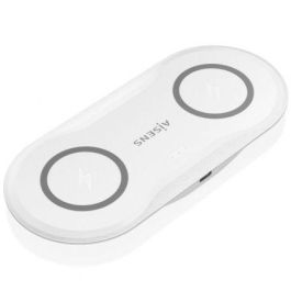 AISENS ASCH-15W2WC059-W Cargador Inalámbrico 2 en 1 15W para Móvil y Auriculares, Qi, Blanco