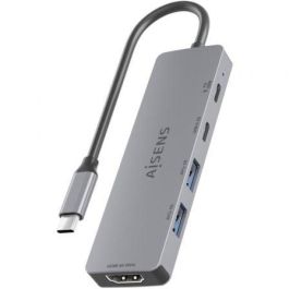 Aisens ASUC-5P028-GR Docking USB-C 5 en 1: HDMI 4K, 2xUSB-A, 2xUSB-C (PD 100W), Gris para Portátiles