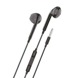 Tech One Tech Auriculares Eartech con Micrófono, Control de Volumen y Botón Multifunción, Compatibles con Apple, Android y Windows, Negro