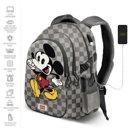 Karactermania Mochila Mickey Run. Plus FAN Move 44x34x21 cm, Gran Capacidad, Puerto USB, Material Ripstop, Gris
