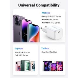 UGREEN Nexode Mini Cargador Rápido 30W USB-C con Tecnología GaN para Teléfonos y Tabletas, Blanco