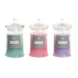 DKD Home Decor Vela Basicos de Cristal 256gr, 8x8x15 cm, 75h Duración, Colores Surtidos (Rosa Palo, Verde, Lila), 12 Uds.