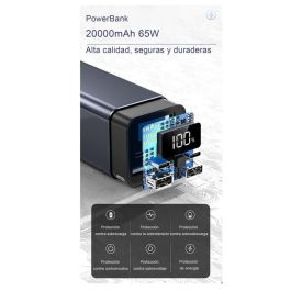 Leotec Batería Externa 20.000mAh 65W Power Delivery para Portátiles y Móviles con 4 Salidas USB-C y USB-A