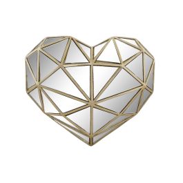 DKD Home Decor Decoración Pared Chic Corazón Resina y Cristal Dorado 26x21x5 cm
