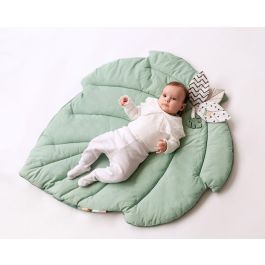 KioKids Mantita de Actividades de Algodón Acolchada y Sensorial en Forma de Hoja para Bebés +2 Meses con Mordedor y Etiquetas Crujientes Verde Salvia