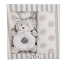 Creaciones Llopis Set Caja Manta Gris 100 x 75 cm + Sonajero 16 cm Poliéster