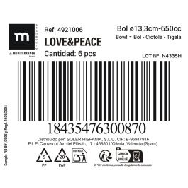 Bol Love&Peace 650 cc Ø13.3 cm - Inde (24 Unidades) Bol Love&Peace 650 cc Ø13.3 cm - Inde (24 Unidades)