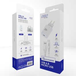 myway pack cargador de pared USB 2.4A + cable micro USB 1m blanco