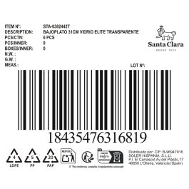 Inde Bajoplato de Vidrio Elite Transparente Staclara, Plato de Base para Mesa, 31 cm (Ancho 30.4 cm, Largo 30.6 cm, Alto 1.6 cm) (6 Unidades)