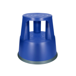Q-connect Taburete Azul con Ruedas Retráctiles y Dos Niveles, ABS Resistente