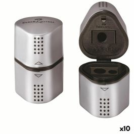 Sacapuntas Faber-Castell Grip 2001 3 en 1 Plateado Metal (10 Unidades)