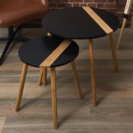 Home Deco Factory Juego de 2 Mesas Nido Bicolor Industriel Redondas Madera 60cm y 40cm