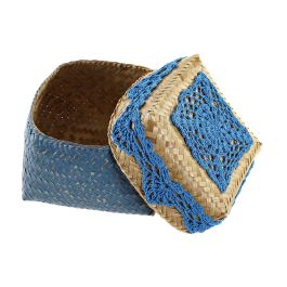 DKD Home Decor Cesta Azul Turquesa Bambú Algodón Set de 3 Piezas 27 x 27 x 22 cm