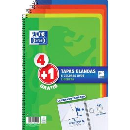 Oxford Cuaderno Espiral 80H Folio 4x4 mm C-Margen Tapa Blanda Pack 4+1 Ud Colores Vivos