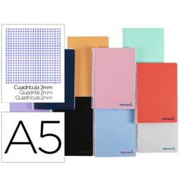 Liderpapel Cuaderno espiral wonder A5, tapa plástico, 80 hojas, 90g, milimetrado, colores surtidos
